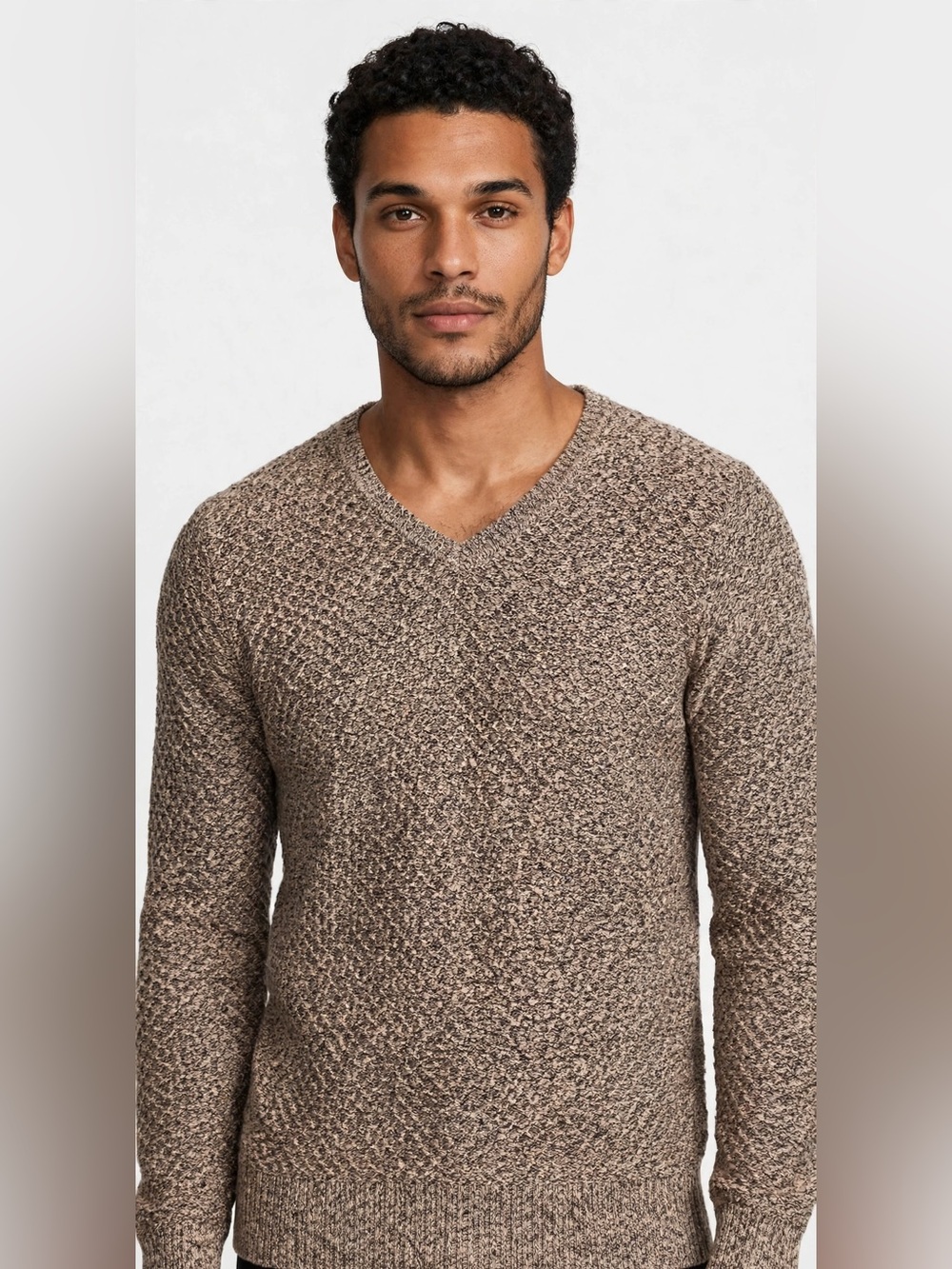 J. Crew Men's Marled V-Neck Sweater in Brown and Cream